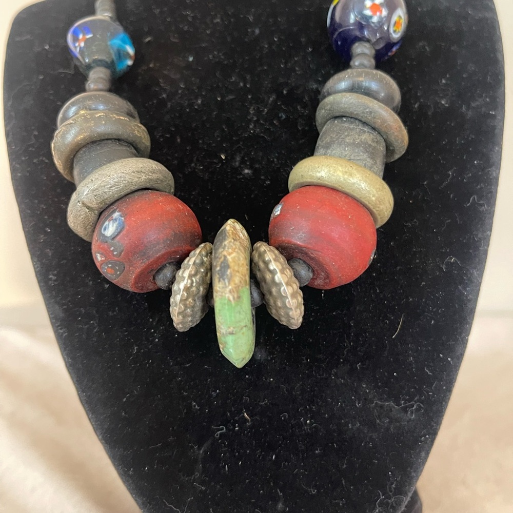 Handcrafted Multicolor Beaded Necklace Jewelry Old Beads African Rare Antique - Picture 3 of 7
